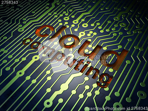 Image of Cloud networking concept: Cloud Computing on circuit board backg