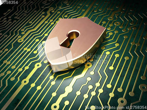 Image of Protection concept: Shield With Keyhole on circuit board backgro