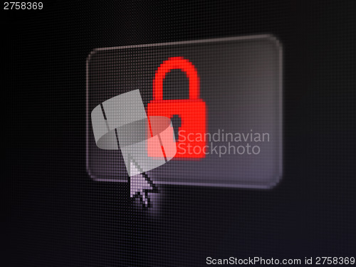 Image of Protection concept: Closed Padlock on digital button background