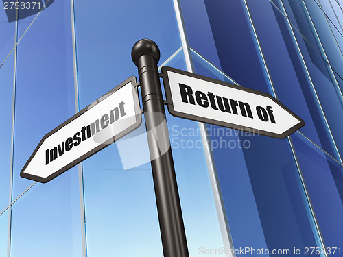 Image of Finance concept: Return of Investment on Building background