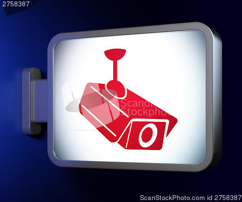 Image of Security concept: Cctv Camera on billboard background