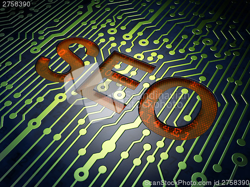 Image of SEO web design concept: SEO on circuit board background