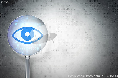 Image of Education protection concept:  Eye with optical glass on digital