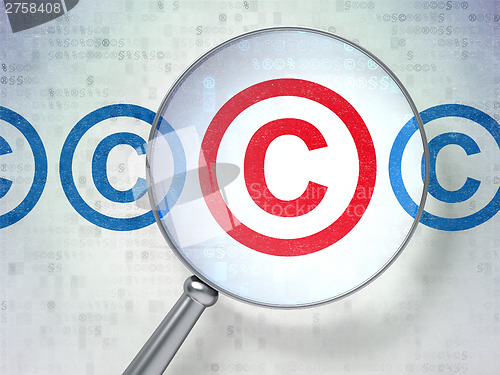 Image of Law concept: Copyright with optical glass on digital background