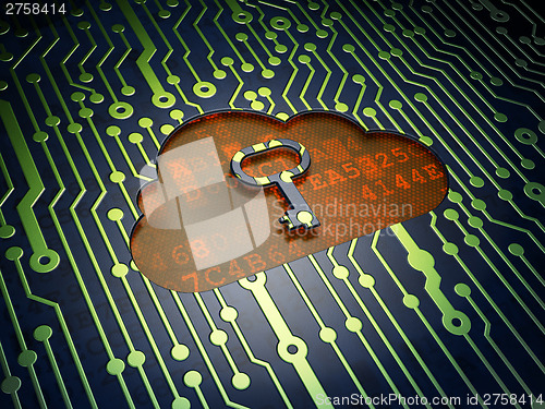 Image of Cloud computing concept: Cloud With Key on circuit board backgro