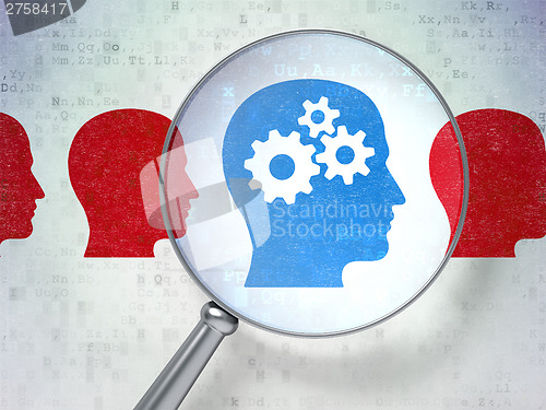 Image of Education concept: Head Whis Gears with optical glass on digital