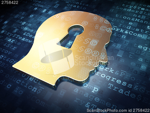 Image of Business concept: Golden Head With Keyhole on digital background