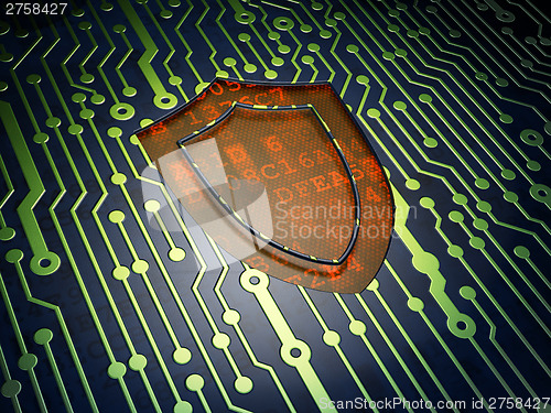 Image of Security concept: Shield on circuit board background