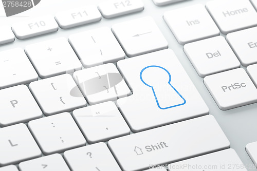 Image of Safety concept: Keyhole on computer keyboard background