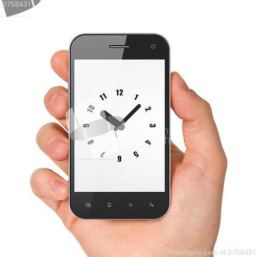 Image of Timeline concept: Clock on smartphone