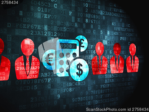 Image of Privacy finance concept: Business Man And Calculator on digital