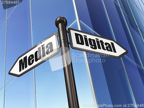 Image of Advertising concept: Digital Media on Building background