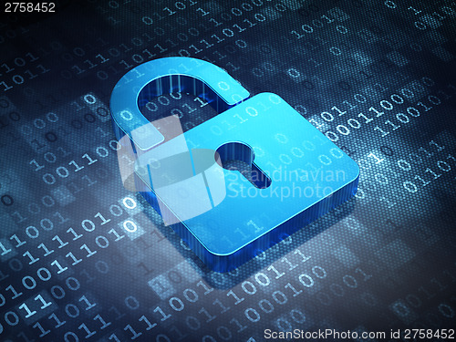Image of Safety concept: Blue Closed Padlock on digital background