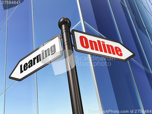 Image of Education concept: Online Learning on Building background