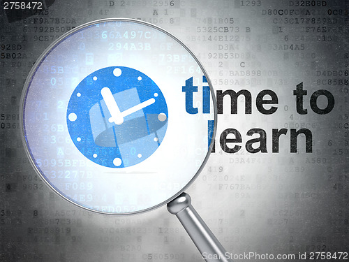 Image of Timeline concept: Clock and Time to Learn with optical glass