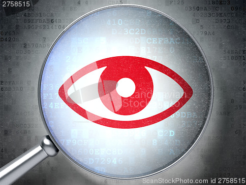 Image of Security concept:  Eye with optical glass on digital background