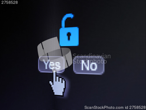 Image of Privacy concept: Opened Padlock on digital computer screen