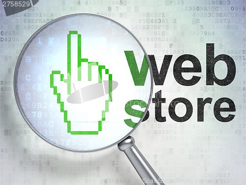 Image of Web development concept: Mouse Cursor and Web Store with optical