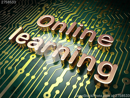 Image of Education concept: Online Learning on circuit board background