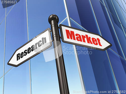 Image of Advertising concept: Market Research on Building background