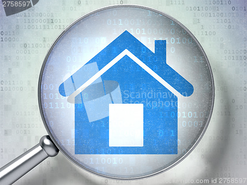 Image of Security concept:  Home with optical glass on digital background