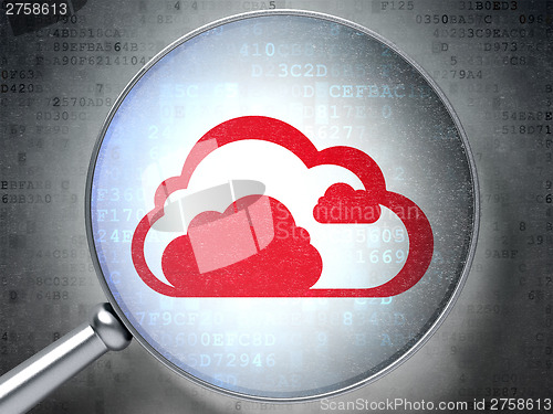Image of Cloud technology concept:  Cloud with optical glass on digital b