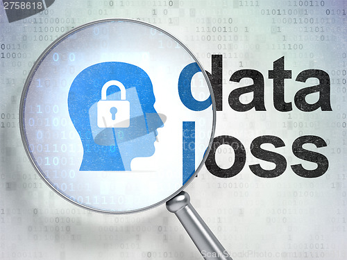 Image of Data concept: Head With Padlock and Data Loss with optical glass