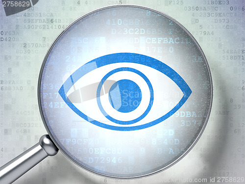 Image of Privacy concept:  Eye with optical glass on digital background