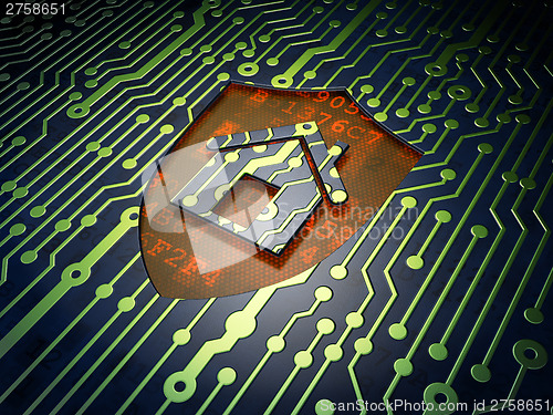 Image of Protection concept: Shield on circuit board background