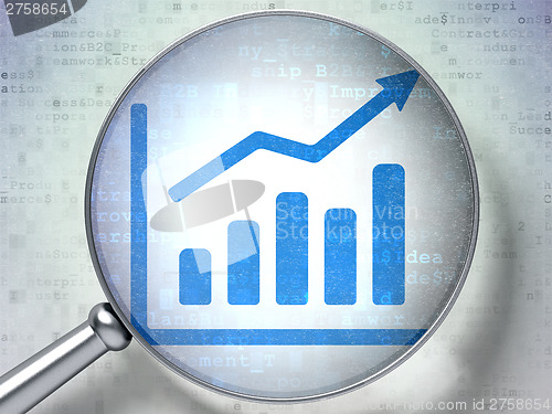 Image of News concept:  Growth Graph with optical glass on digital backgr