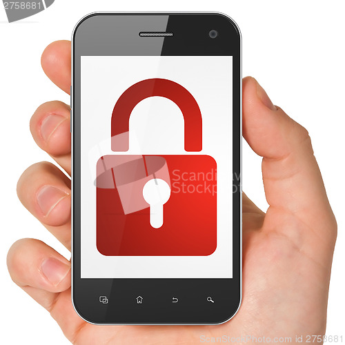 Image of Privacy concept: Closed Padlock on smartphone