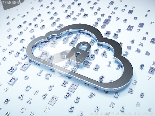Image of Cloud networking concept: Silver Cloud With Padlock on digital b