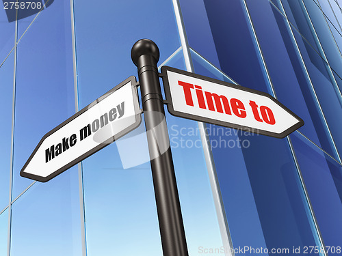Image of Time concept: Time to Make money on Building background
