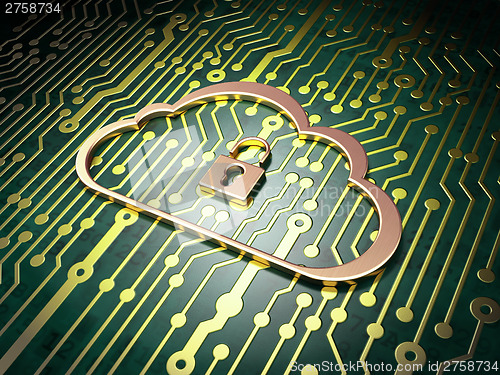 Image of Networking concept: Cloud With Padlock on circuit board backgrou