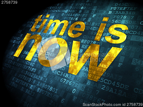 Image of Time concept: Time is Now on digital background