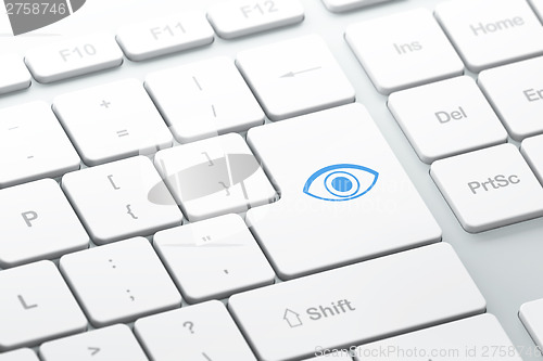 Image of Privacy concept: Eye on computer keyboard background