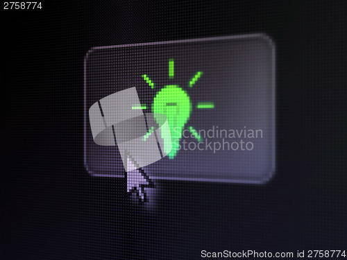 Image of Finance concept: Light Bulb on digital button background