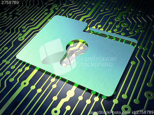 Image of Finance concept: Folder With Keyhole on circuit board background