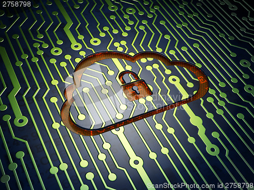 Image of Networking concept: Cloud With Padlock on circuit board backgrou