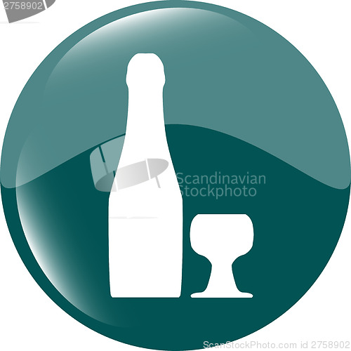 Image of icon with bottle and cup, web button isolated on white