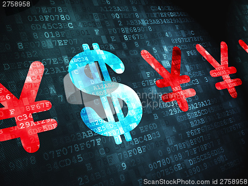 Image of Currency concept: Dollar And Yen on digital background