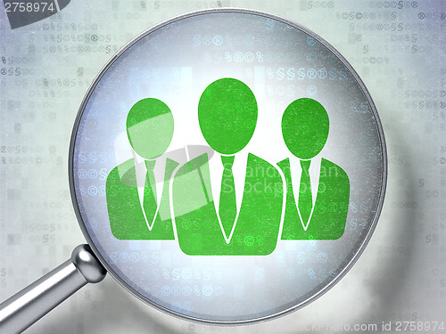 Image of Law concept:  Business People with optical glass on digital back