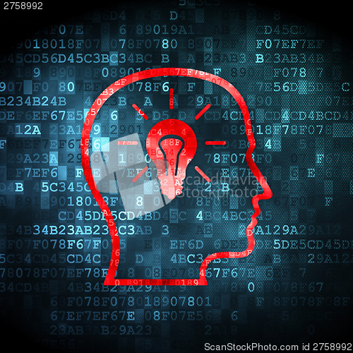 Image of Data concept: Head With Lightbulb on digital background