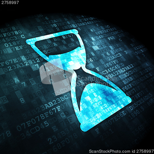 Image of Timeline concept: Hourglass on digital background