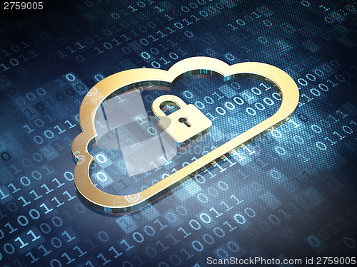 Image of Computing concept: Golden Cloud With Padlock on digital ba