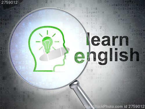 Image of Education concept: Head With Lightbulb and Learn English with op