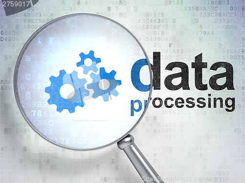 Image of Information concept: Gears and Data Processing with optical glas