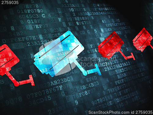 Image of Protection concept: Cctv Camera on digital background
