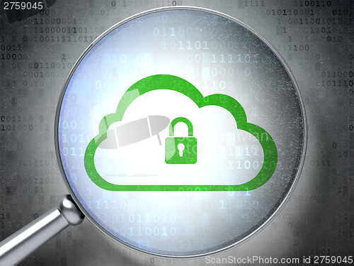 Image of Networking concept:  Cloud With Padlock with optical glass on di