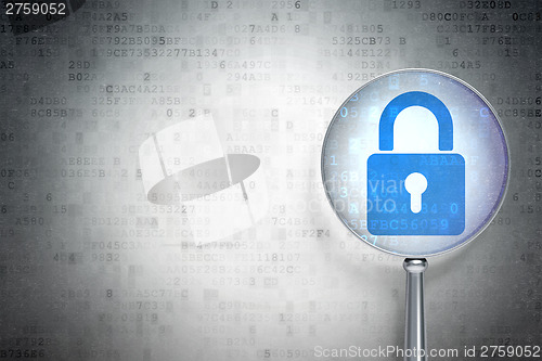 Image of Security concept:  Closed Padlock with optical glass on digital